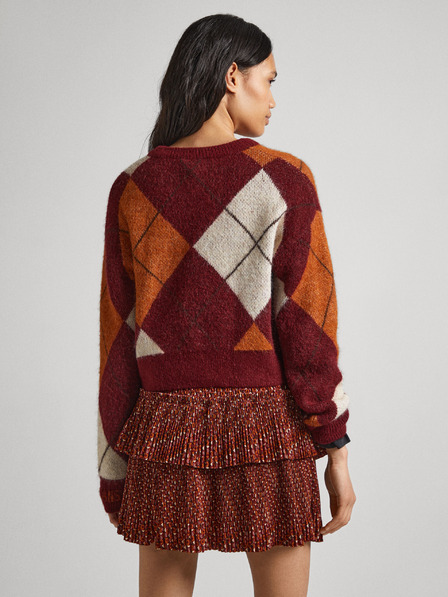 Pepe Jeans Дамски пуловер с шарка от алпака в цвят бордо Pepe Jeans Eliot