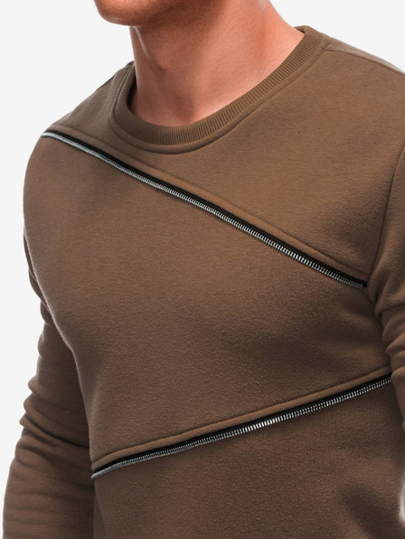 Ombre Clothing Кафяв мъжки суитчър с декоративни ципове Ombre Clothing