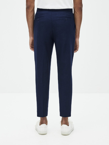 Celio Тъмносин мъжки ленен панталон с изрязани крачоли Celio