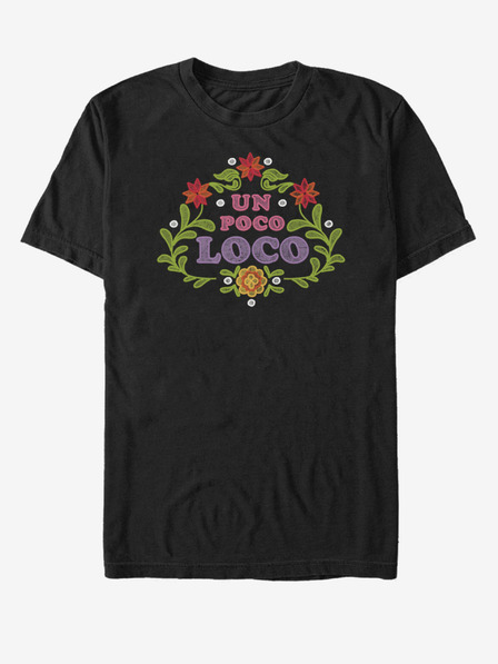 ZOOT.Fan Черна унисекс тениска с надпис ZOOT.Fan Un Poco Loco Флорална емблема Pixar