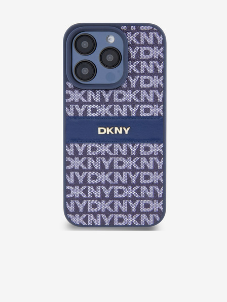 DKNY Заден капак от полиуретанова кожа с повторен десен на ивици за iPhone 15 Pro Blue DKNY