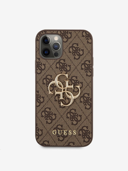 Guess Guess PU 4G метално лого заден капак за iPhone 12/12 Pro кафяв