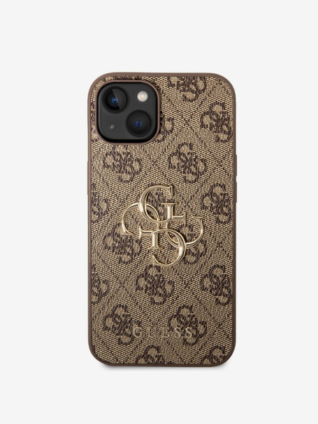 Guess Guess PU 4G метално лого заден капак за iPhone 14 кафяв