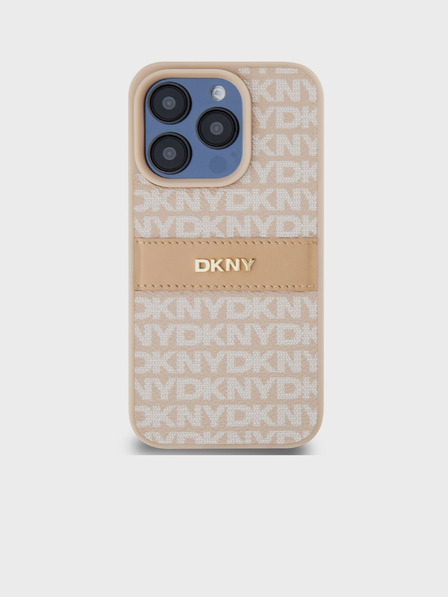 DKNY PU Leather Repeat Pattern Tonal Stripe Back Cover за iPhone 14 Pro Pink DKNY