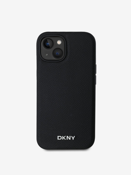 DKNY PU Leather Silver Metal Logo Magsafe Back Cover за iPhone 14 Black DKNY