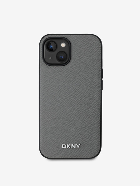 DKNY PU Leather Silver Metal Logo Magsafe заден капак за iPhone 14 Grey DKNY
