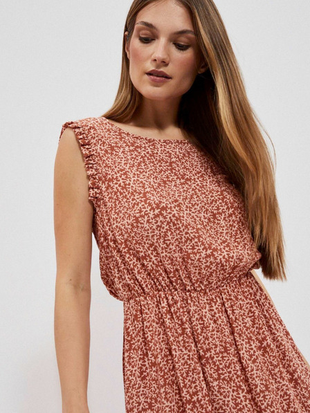 Moodo Бежово-кафява дамска рокля на шарки Moodo