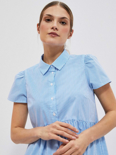 Moodo Бяла и синя дамска рокля на райета Moodo