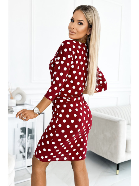 numoco 13-164 Спортна рокля с връзване и джобове - бордо + точки