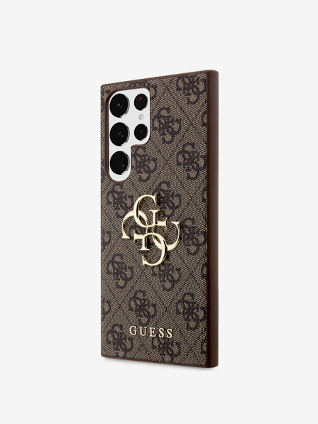 Guess PU 4G Metal Logo Zadní Kryt pro Samsung Galaxy S24 Ultra Brown Калъф за телефон