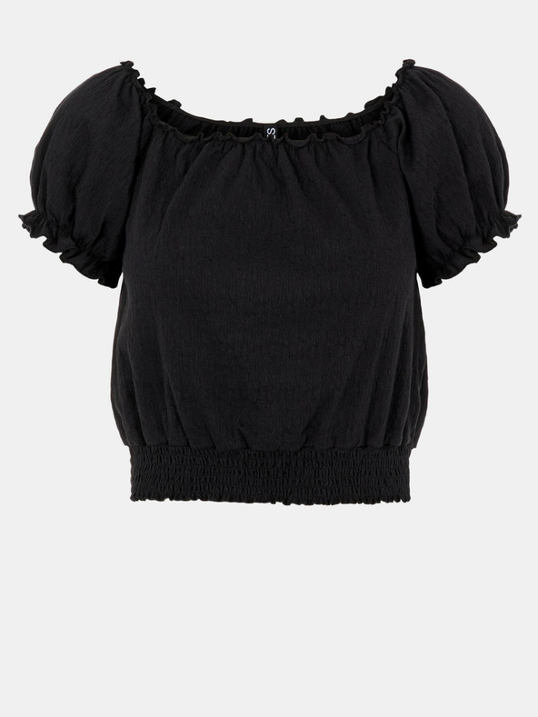 Pieces Черна къса блуза Pieces Leaf