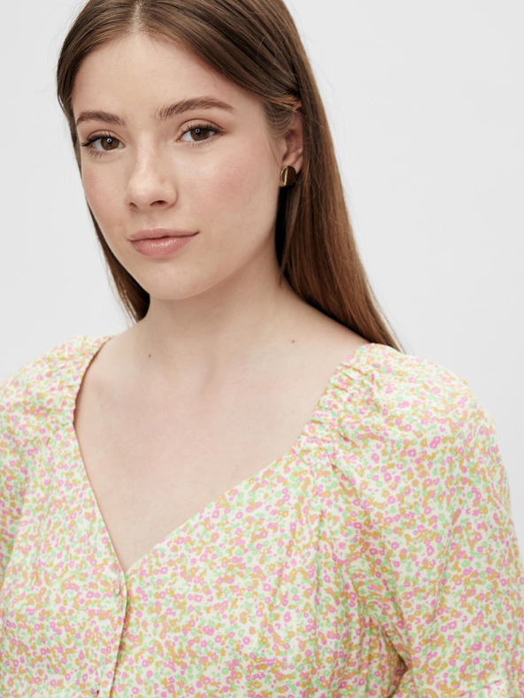 Pieces Кремава флорална рокля с връзки Pieces Timberly