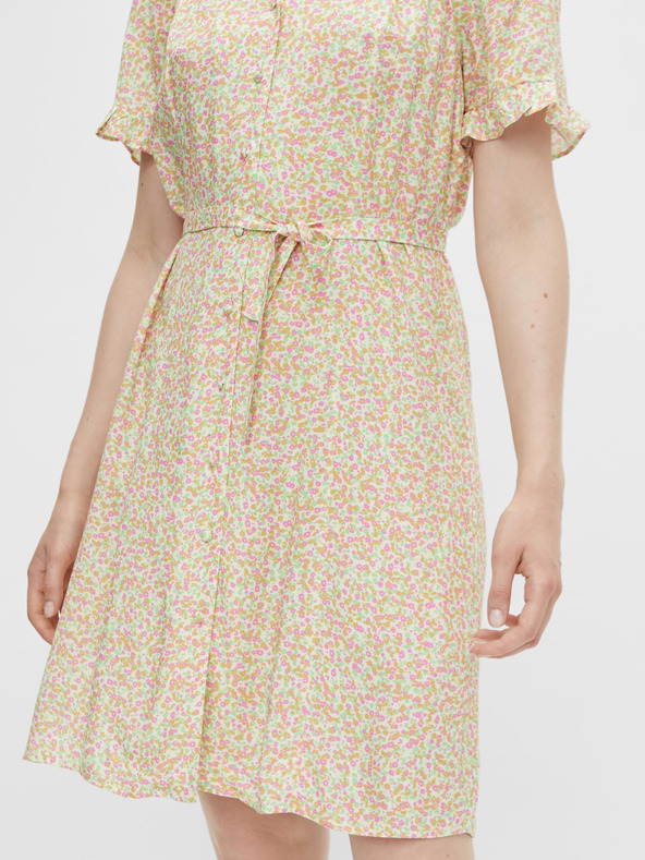 Pieces Кремава флорална рокля с връзки Pieces Timberly