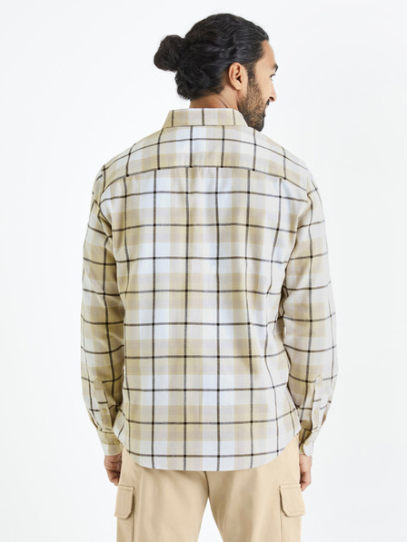 Celio Бяло-бежова мъжка карирана риза Celio