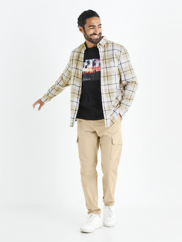 Celio Бяло-бежова мъжка карирана риза Celio