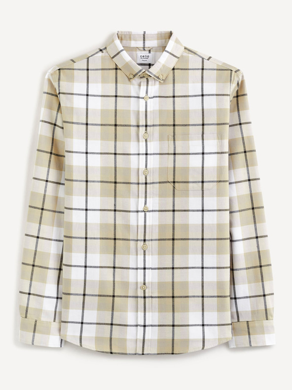 Celio Бяло-бежова мъжка карирана риза Celio