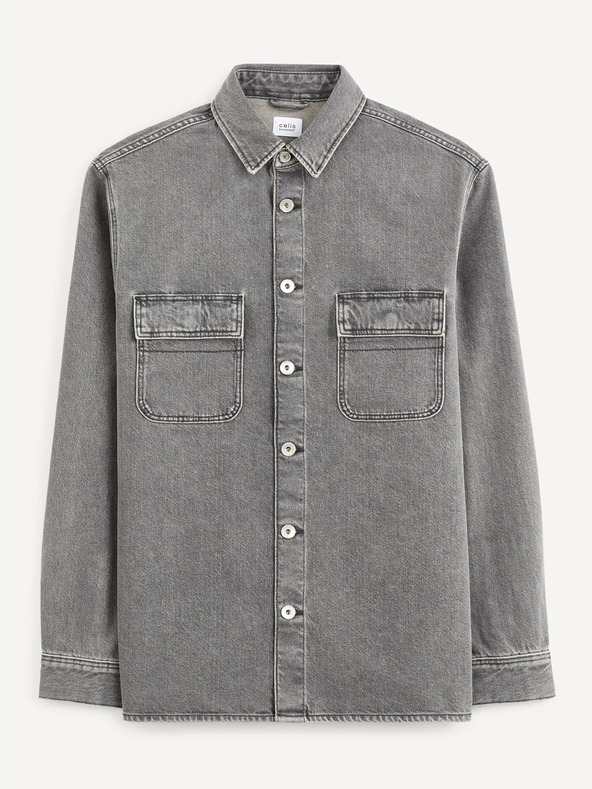 Celio Сива мъжка дънкова риза Celio Battery