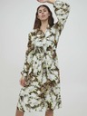 ICHI Кафяво-бяла рокля на цветя с вратовръзка ICHI