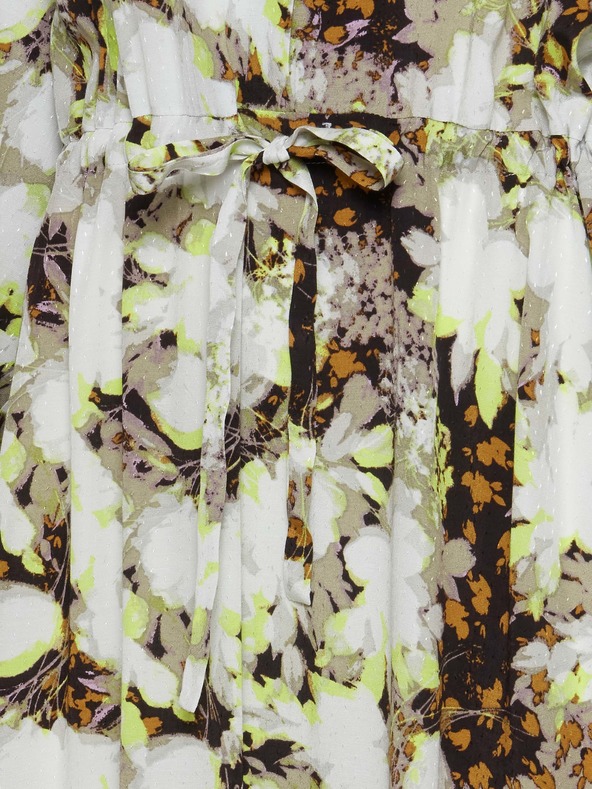 ICHI Кафяво-бяла рокля на цветя с вратовръзка ICHI