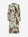 ICHI Кафяво-бяла рокля на цветя с вратовръзка ICHI