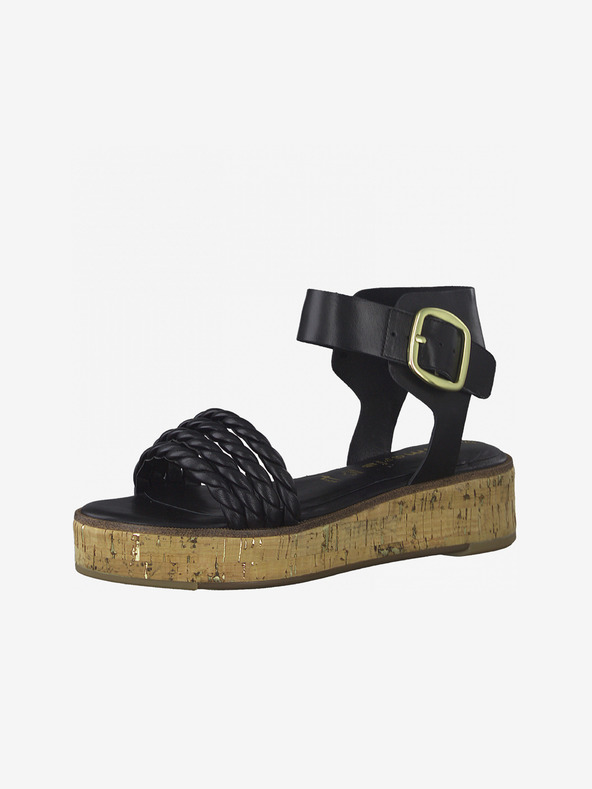 Tamaris Черни кожени сандали на платформа Tamaris