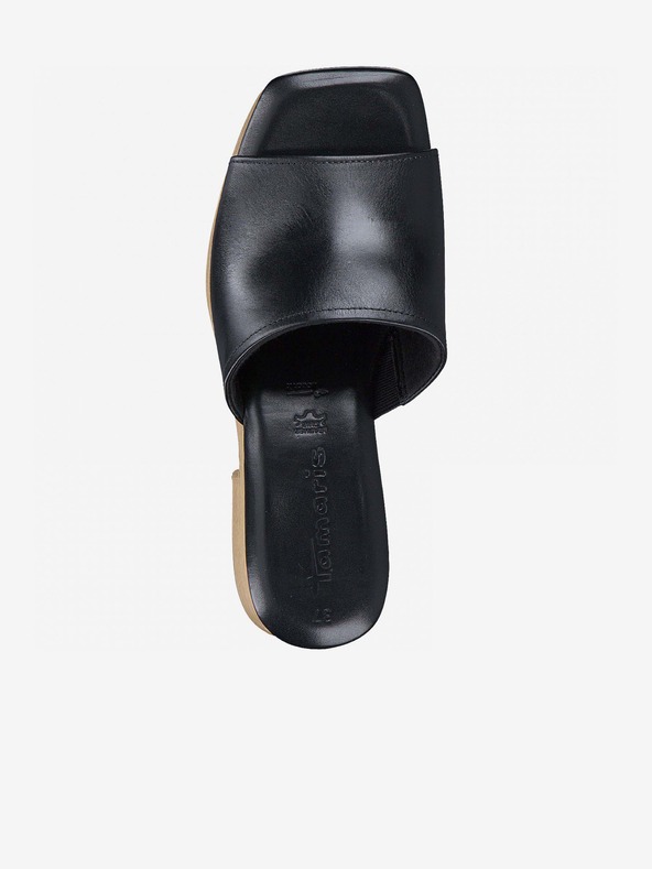 Tamaris Черни кожени чехли с ток Tamaris