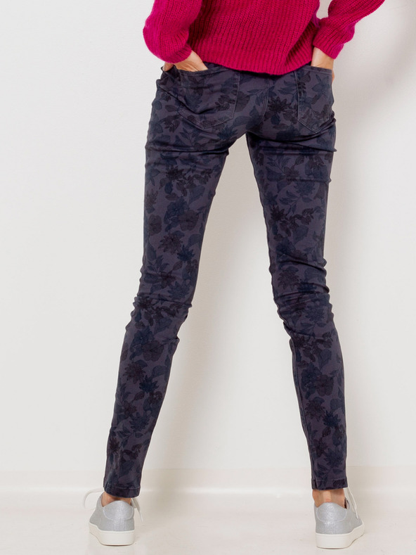 CAMAIEU Тъмносин шарен панталон с вталена кройка CAMAIEU