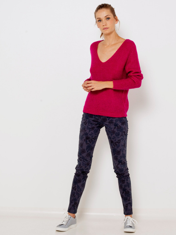 CAMAIEU Тъмносин шарен панталон с вталена кройка CAMAIEU