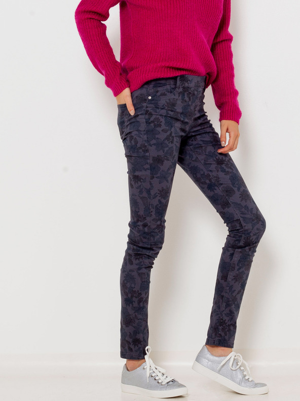 CAMAIEU Тъмносин шарен панталон с вталена кройка CAMAIEU