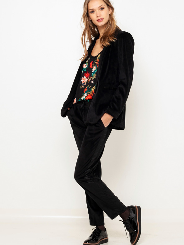 CAMAIEU Черни кадифени панталони с колан CAMAIEU