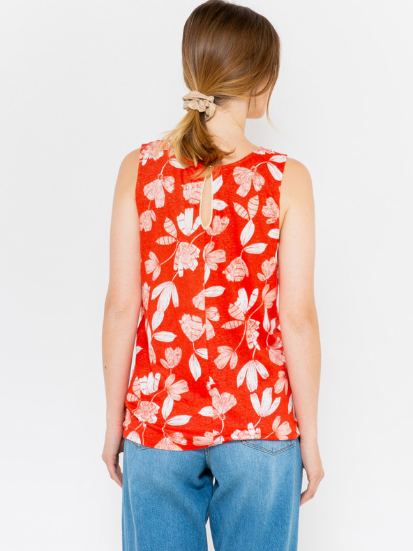 CAMAIEU Оранжева блуза от лен с цветя CAMAIEU