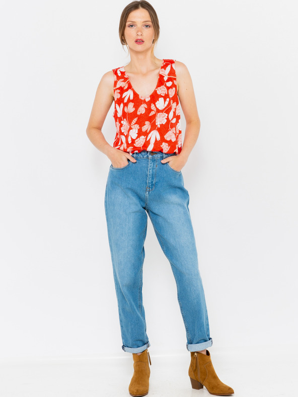 CAMAIEU Оранжева блуза от лен с цветя CAMAIEU