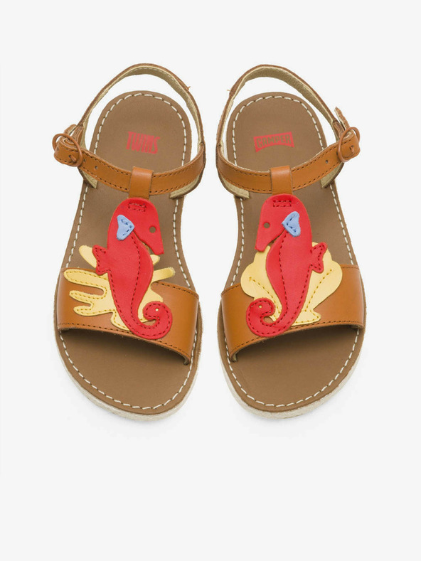 Camper Червени и кафяви кожени сандали Camper за момичета