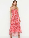 Trendyol Червена флорална миди рокля с презрамки Trendyol