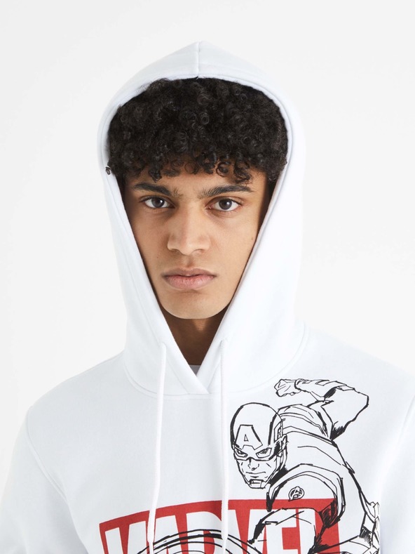 Celio Бял мъжки суитшърт с щампа Celio Captain America