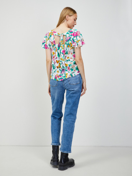 Orsay Зелено-бяла блуза на цветя с връзки на гърба ORSAY