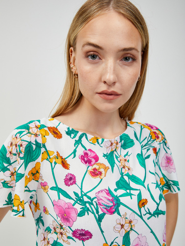 Orsay Зелено-бяла блуза на цветя с връзки на гърба ORSAY