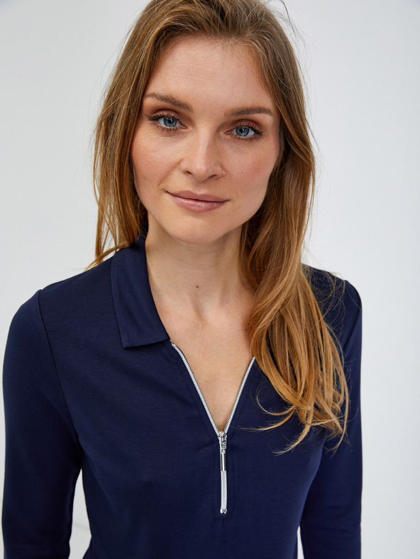 Orsay Тъмно синя тениска с три четвърти ръкав ORSAY