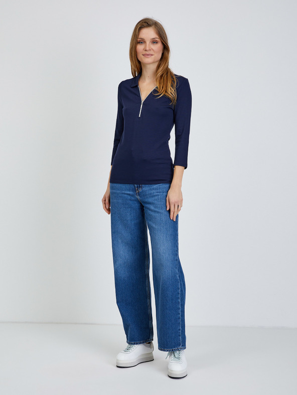 Orsay Тъмно синя тениска с три четвърти ръкав ORSAY