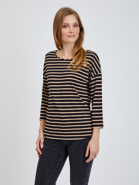 Orsay Черна раирана тениска с 3/4 ръкав ORSAY