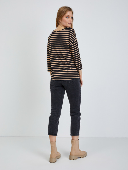 Orsay Черна раирана тениска с 3/4 ръкав ORSAY