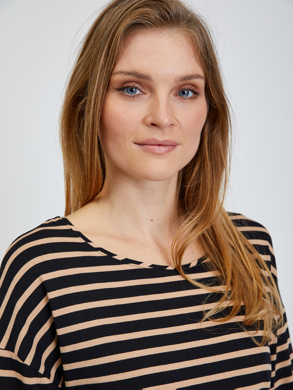 Orsay Черна раирана тениска с 3/4 ръкав ORSAY