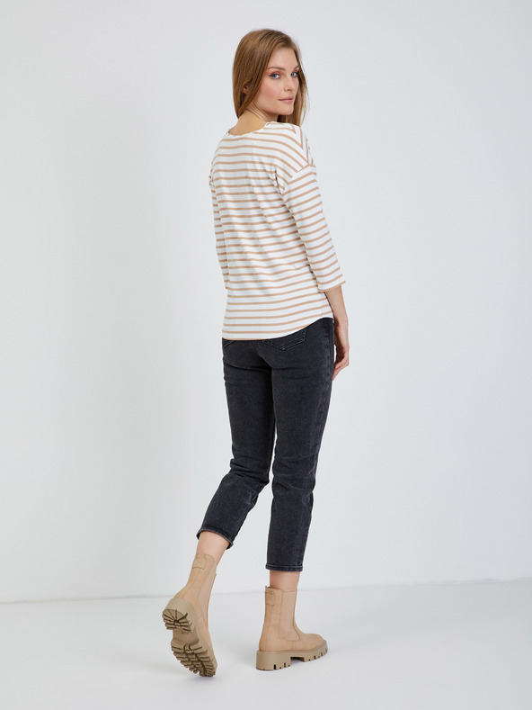 Orsay Бежова тениска с три четвърти ръкав на райе ORSAY