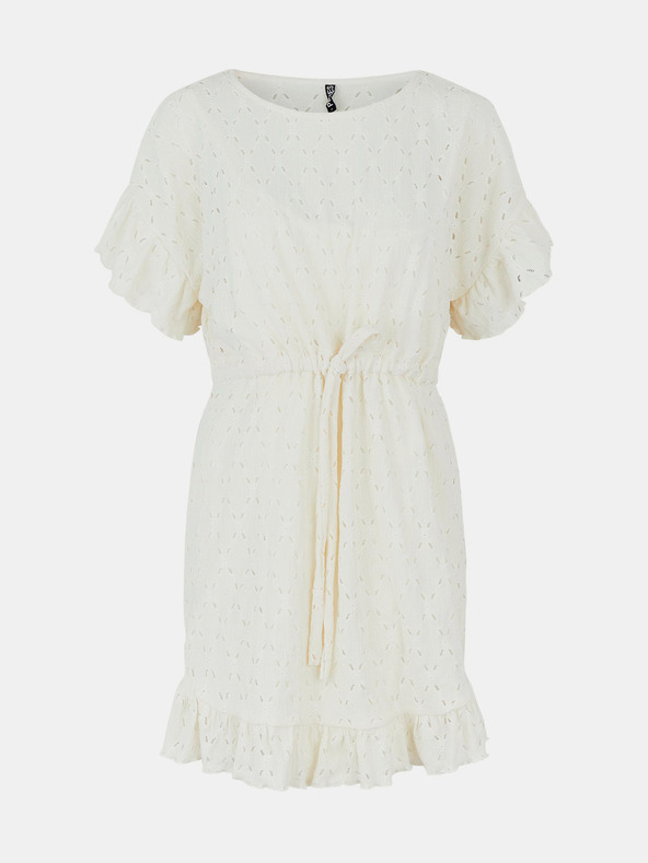 Pieces Кремава перфорирана рокля с връзка на талията Pieces Life