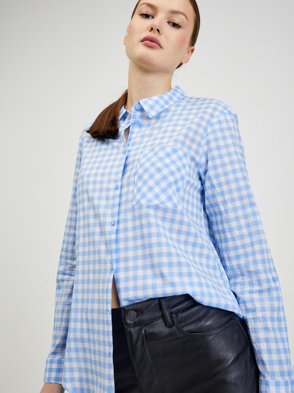 Orsay Светлосиня дамска риза на каре ORSAY