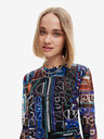 Desigual Синьо-черна дамска шарена мини рокля без ръкави Desigual Надпис