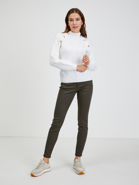 Orsay Бял дамски рипсен пуловер с декоративни копчета ORSAY