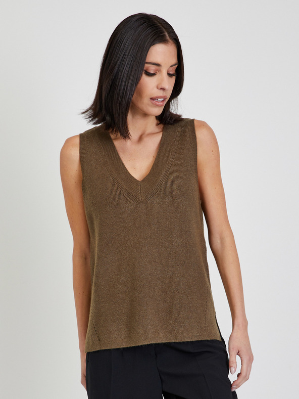 Vila VILA Ril Кафява дамска жилетка с пуловер