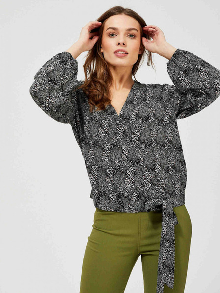 Moodo Сиво-черна дамска блуза Moodo с малък десен и панделка