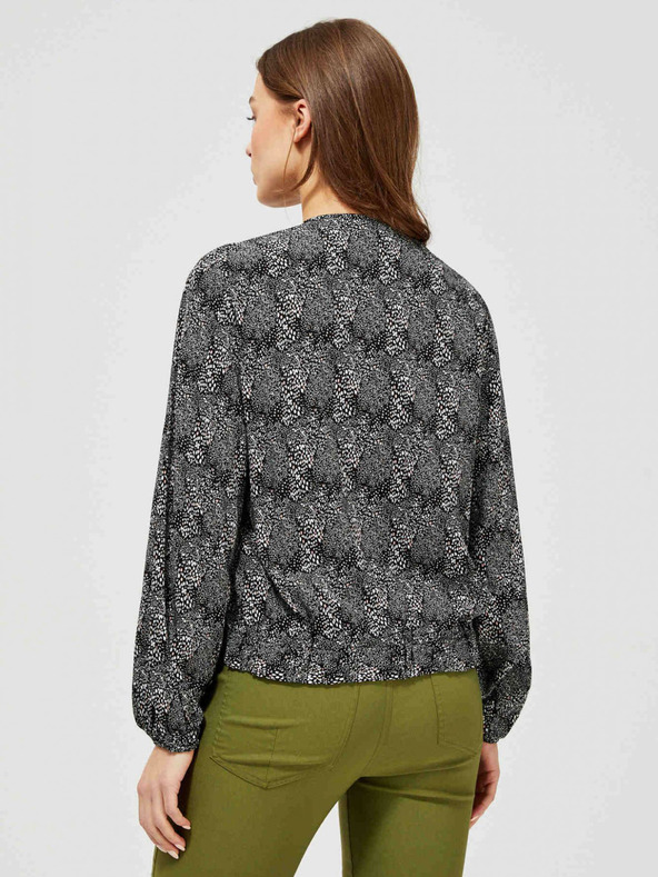 Moodo Сиво-черна дамска блуза Moodo с малък десен и панделка